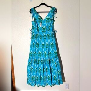 TALBOTS Ikat Medallion Blue/Green Lined Sleeveless Maxi Dress WM Sz 12 NWT
